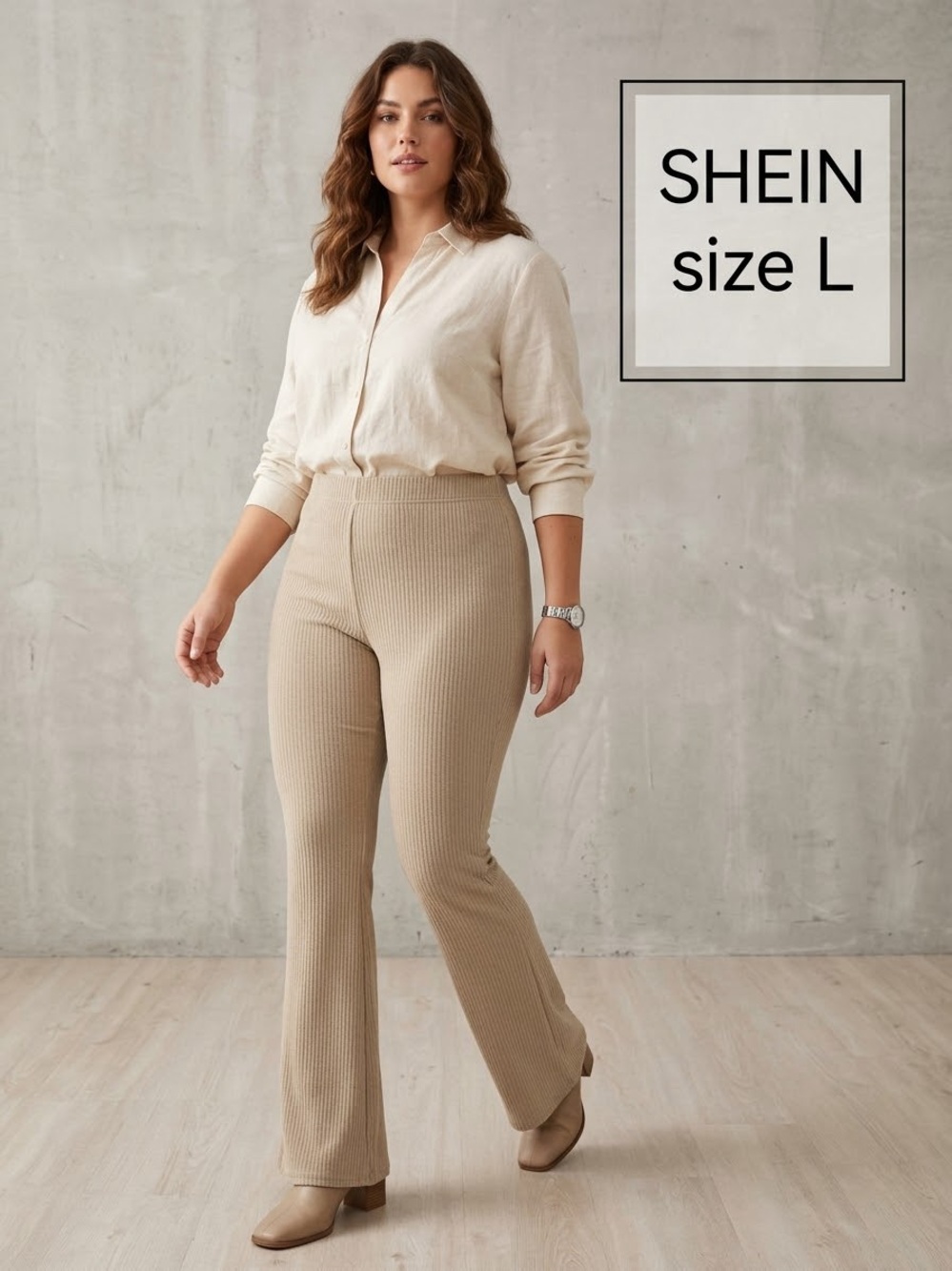 SHEIN Ribbed Knit Elastic Waist Flare Pants (Large) P47